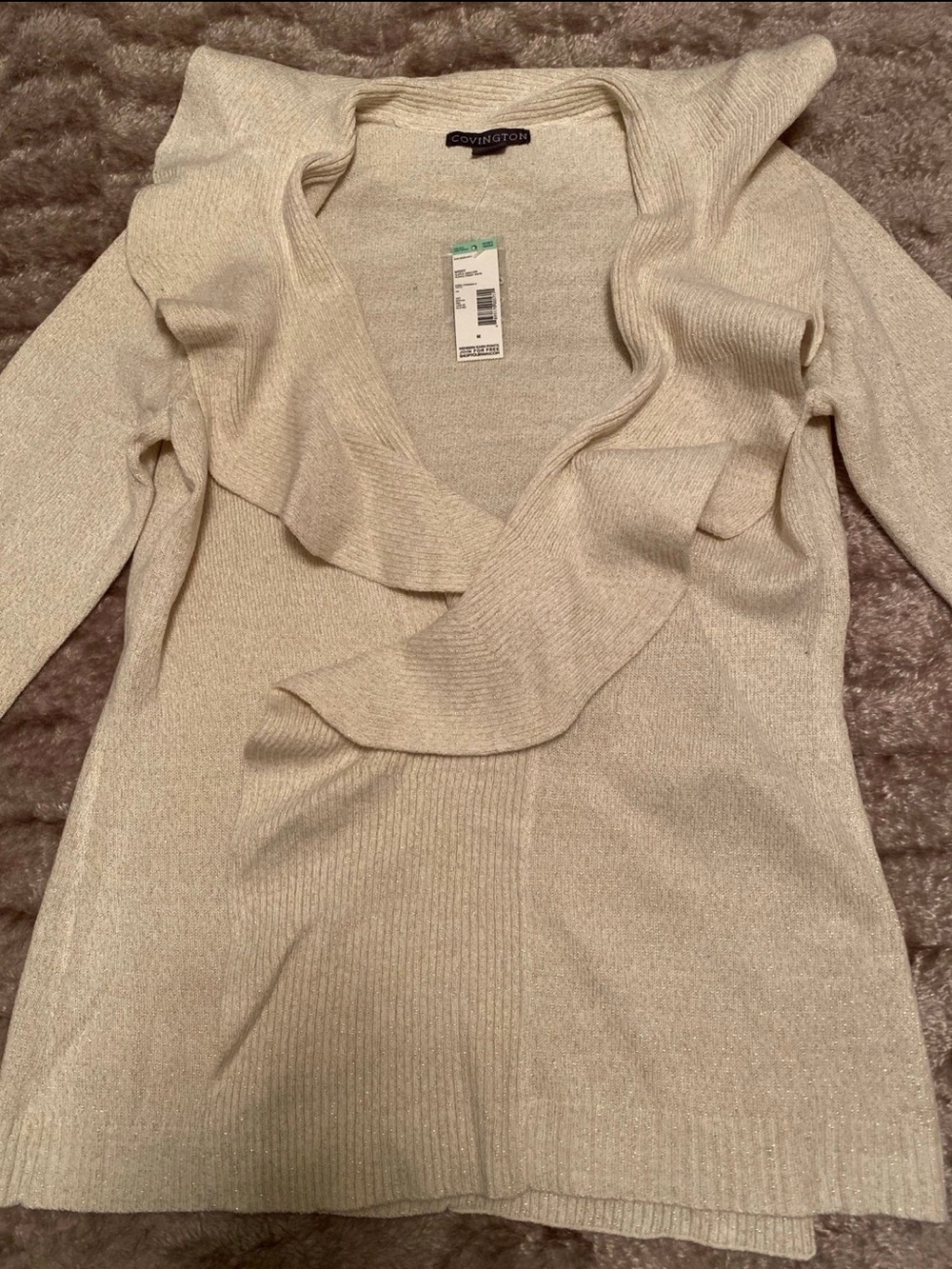 Covington Light Cream Ruffle Open-Front Cardigan
